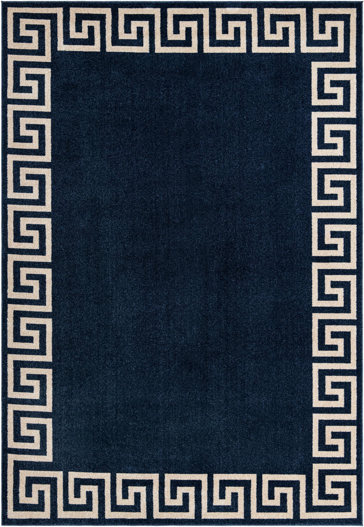 Navy and Ivory Boarder Rug 6 x 8