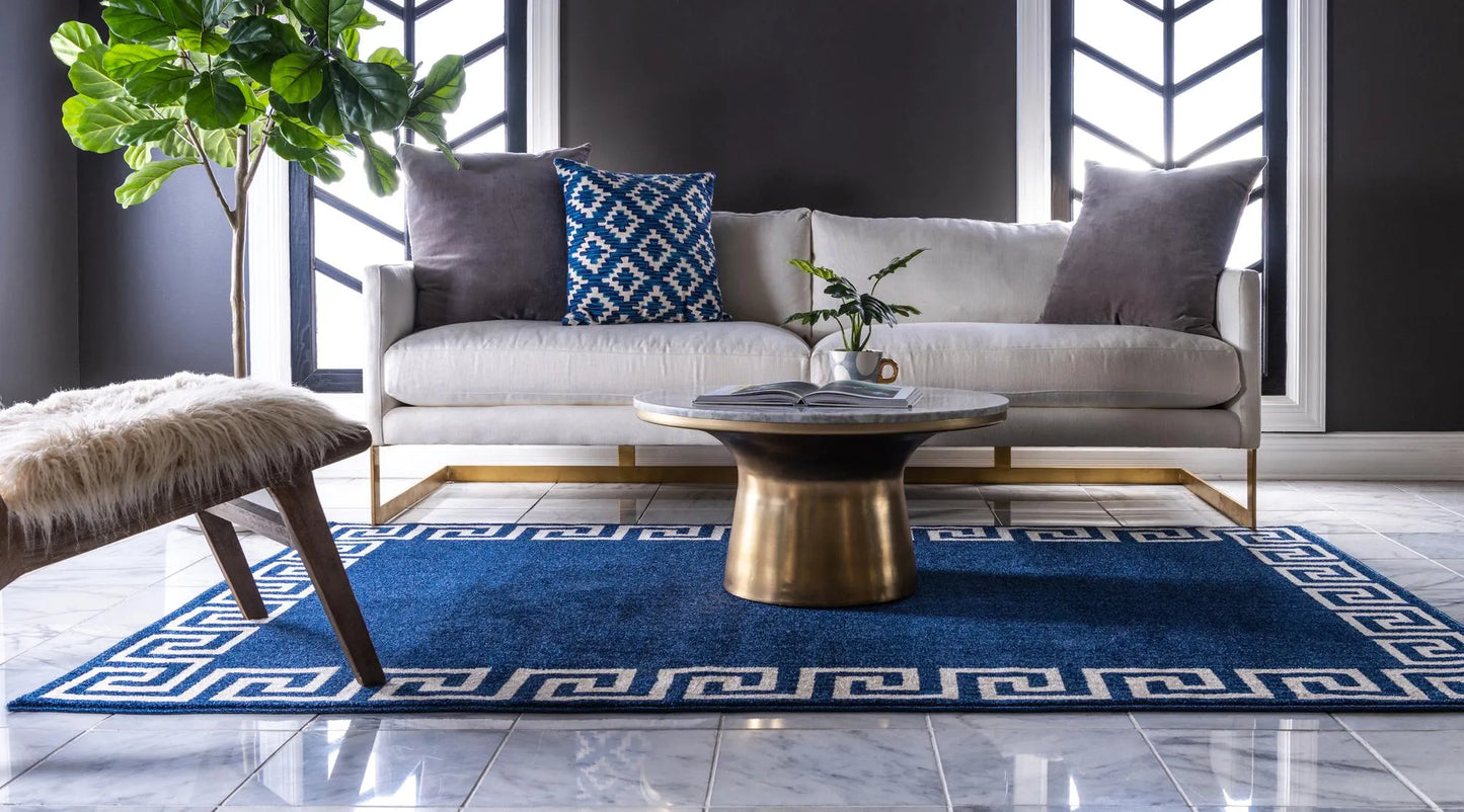 Navy and Ivory Boarder Rug 6 x 8
