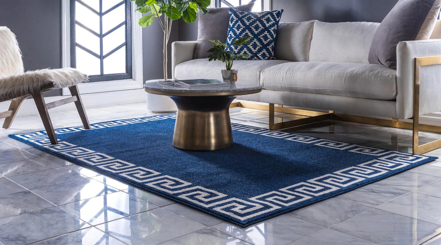 Navy and Ivory Boarder Rug 6 x 8