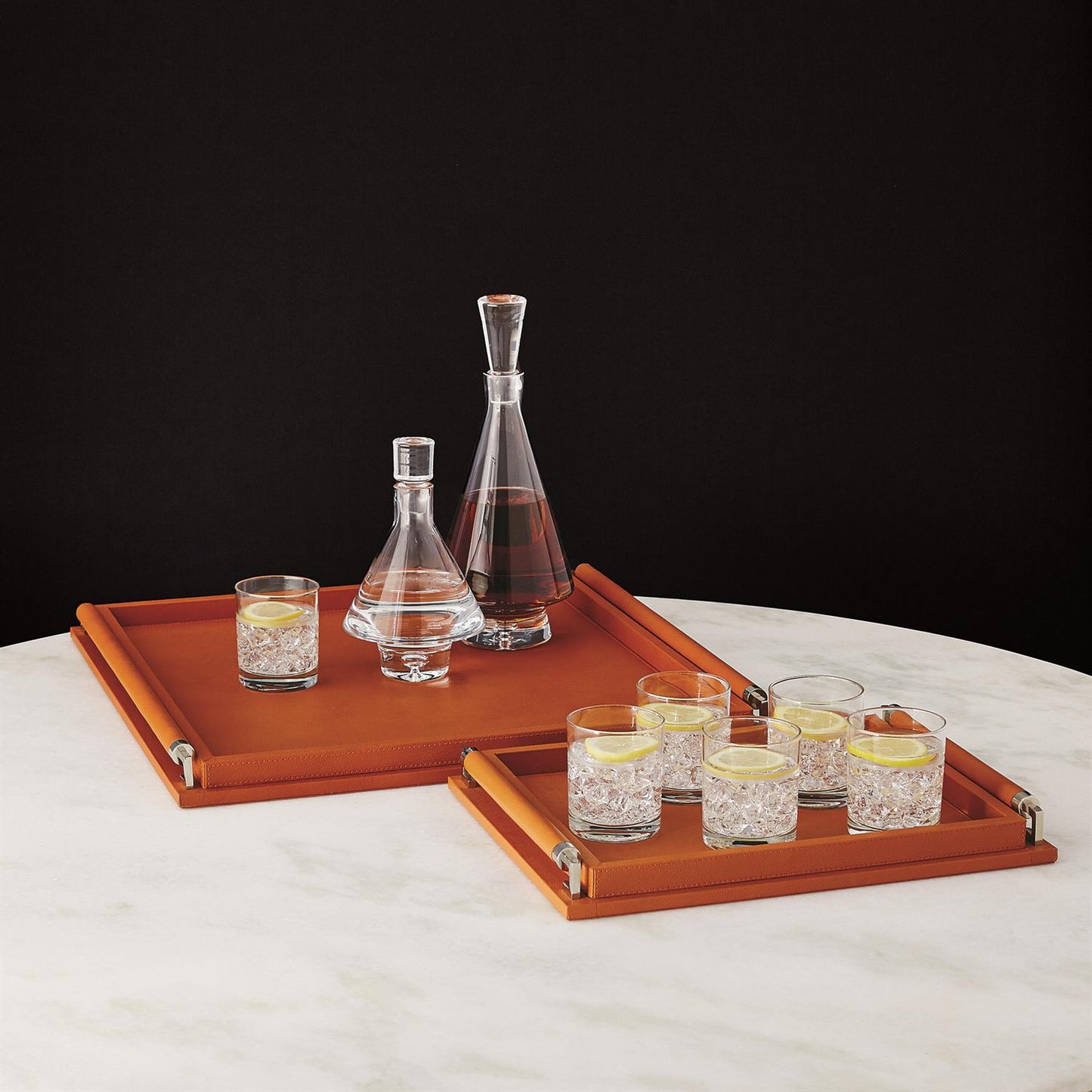 Wrapped Handle Tray-Coral Leather-Large