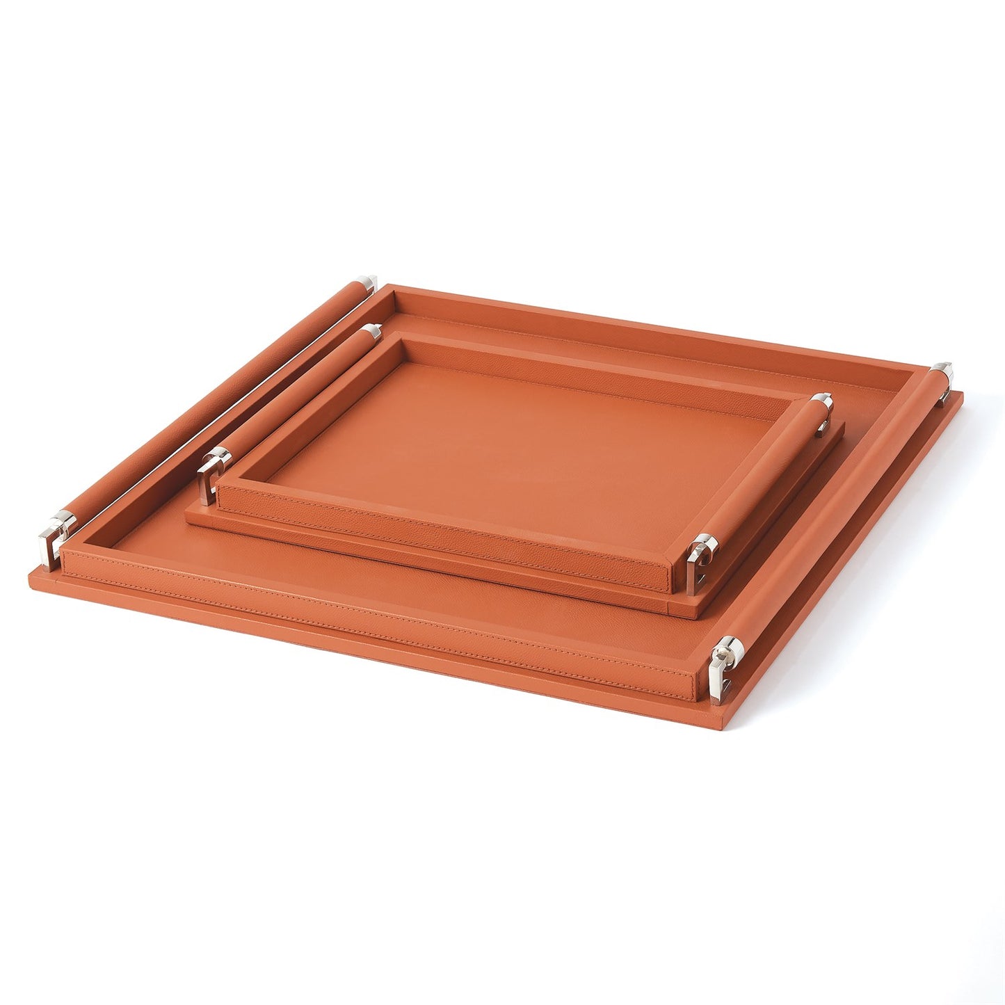 Wrapped Handle Tray-Coral Leather-Large