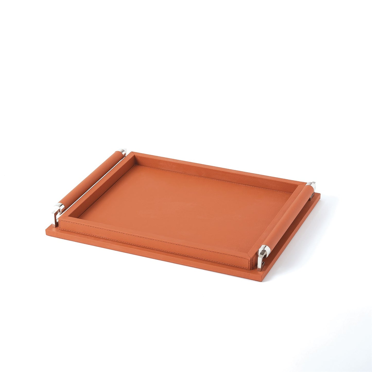 Wrapped Handle Tray-Coral Leather-Large