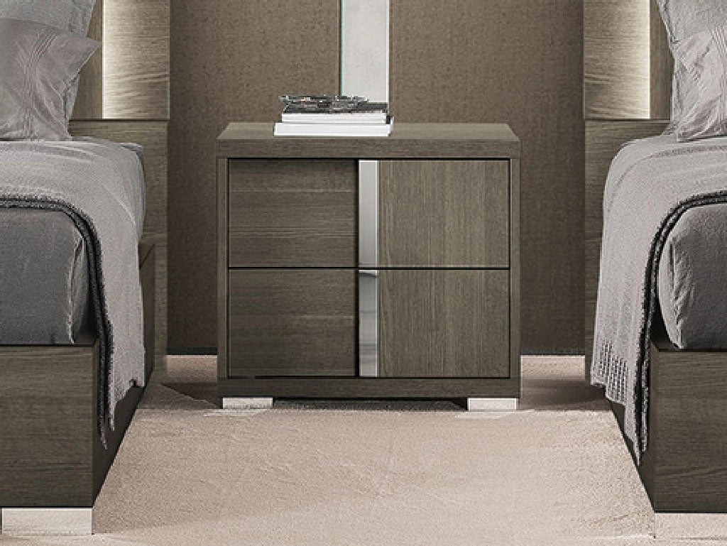 Queen Gray Bed with Light and Night Stand