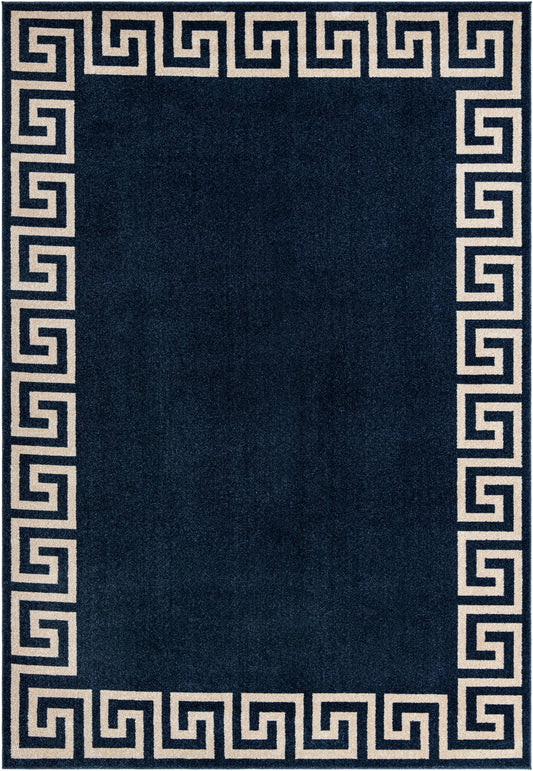 Navy and Ivory Boarder Rug 6 x 8