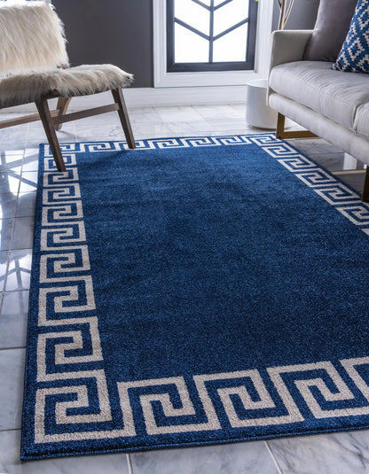 Navy and Ivory Boarder Rug 6 x 8