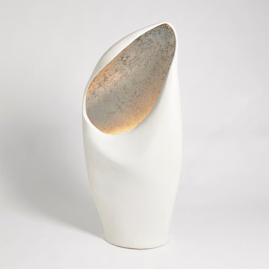 Cowl Lamp-White with Silver Leaf-Large